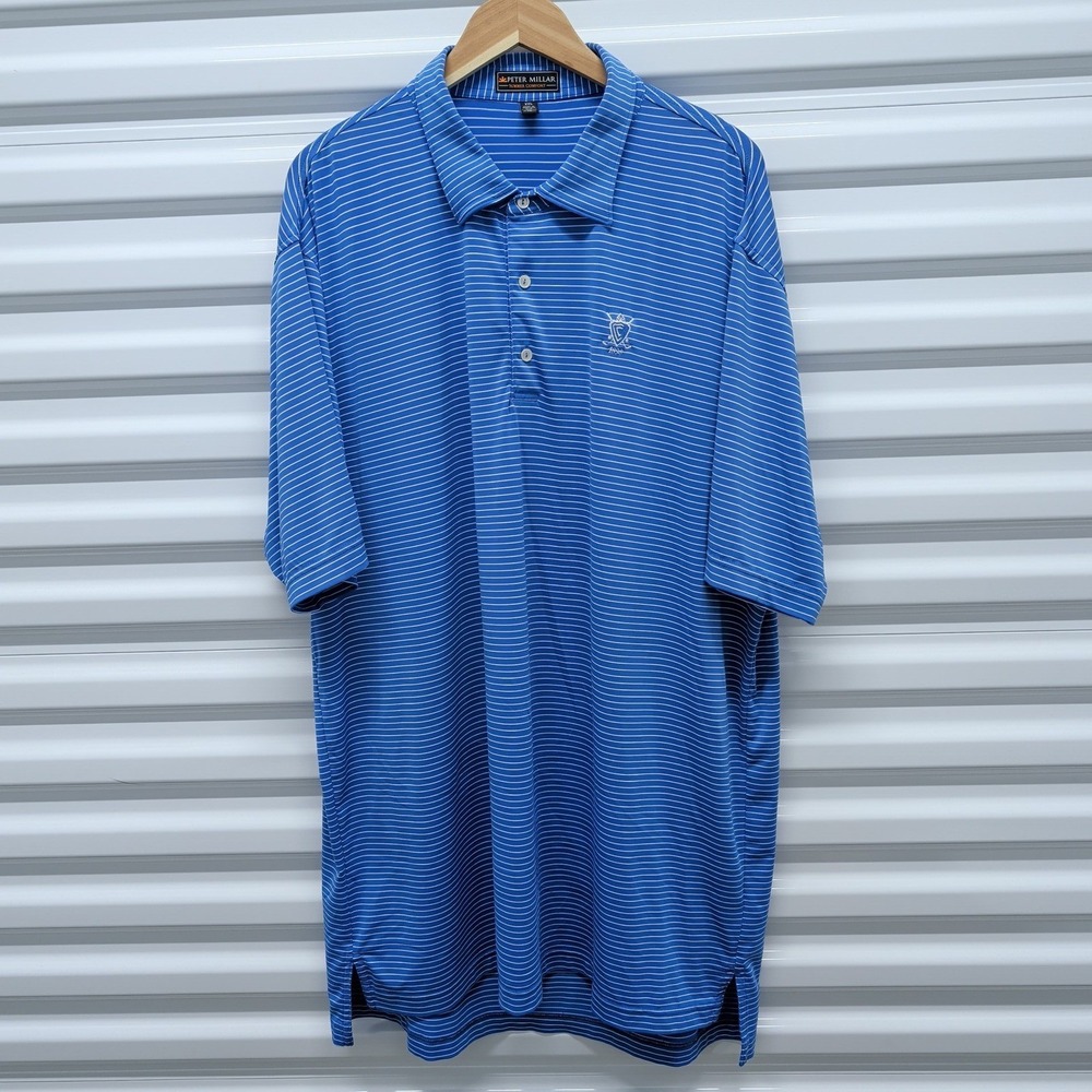 Peter Millar Size XXL Mens Blue Striped Summer Comfort Golf Polo Shirt Short Slv — photo 2